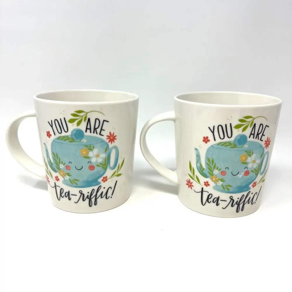 Pflatzgraff Mugs You Are Teariffic Pair of 18oz Porcelain Cups New w/ Tags Gift - Picture 6 of 10